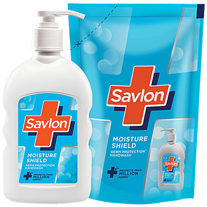 Savlon Moisture Shield Germ Protection Handwash - Protects from Million Germs, Pump & Refill, 375ml Combo