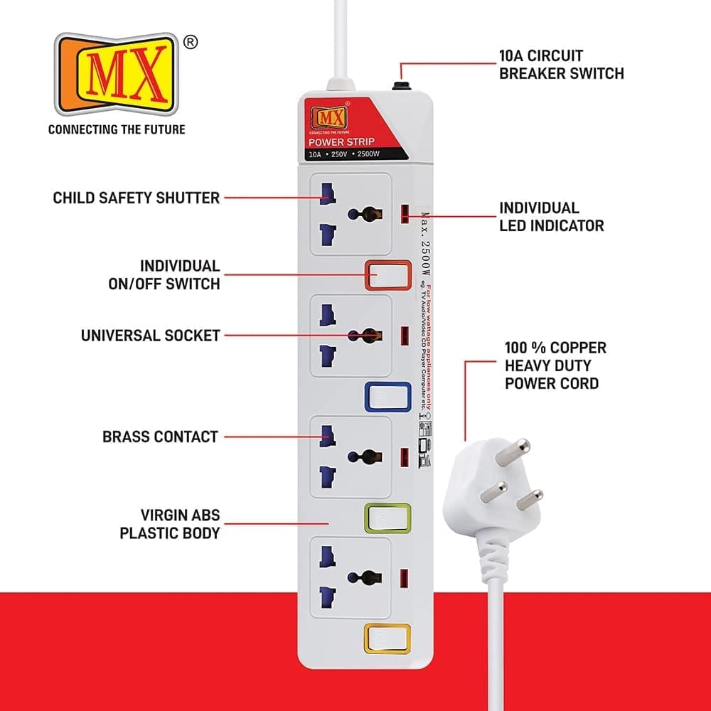 MX Power Strip - Universal Sockets with Individual Switches