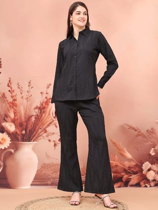Black Self-Design Co-Ord Set for Women | S-3XL | Claura-S