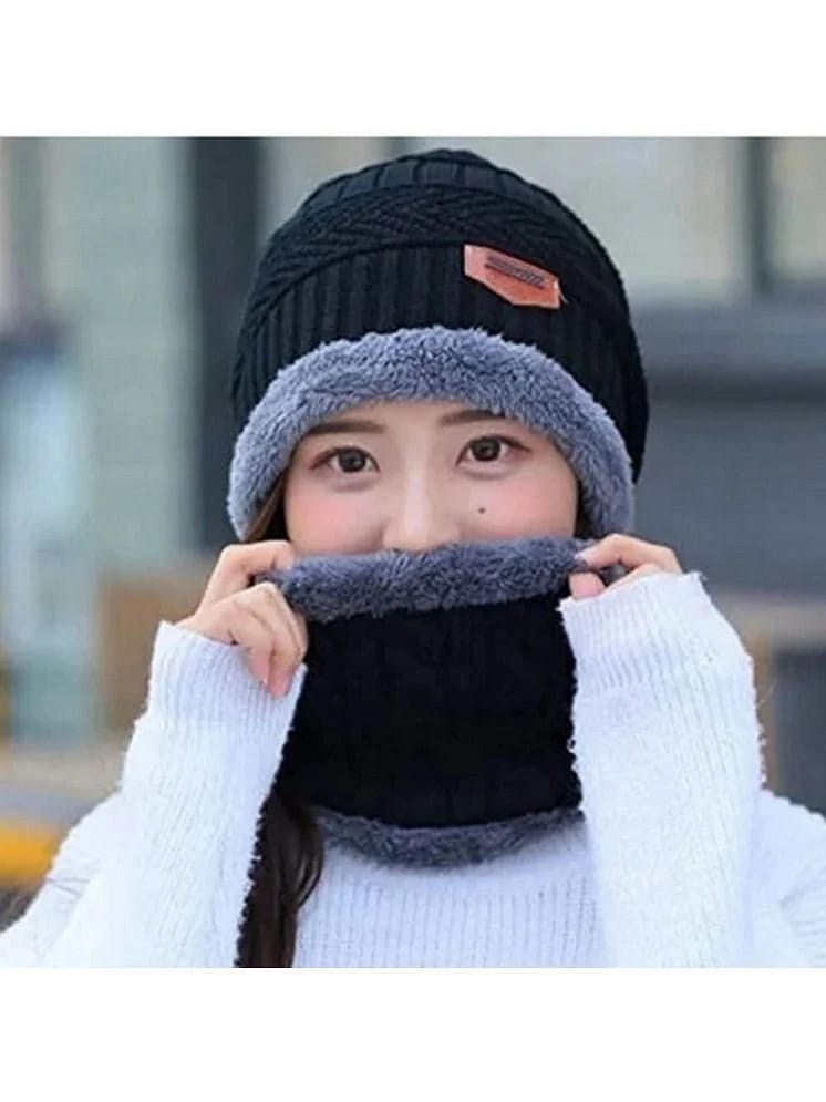 Infispace Black Woollen Womens Cap ( Pack of 1 ) - Black