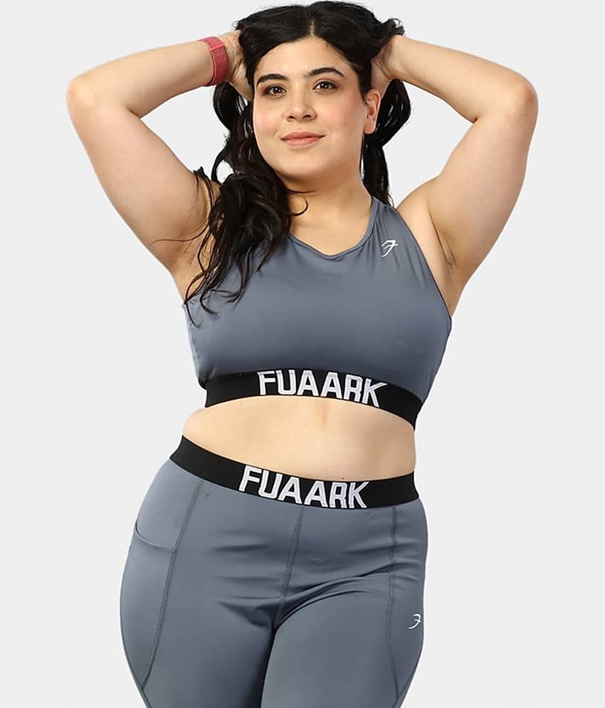Fuaark Silver Polyester Removable Padding Women's Sports Bra ( Pack of 1 )