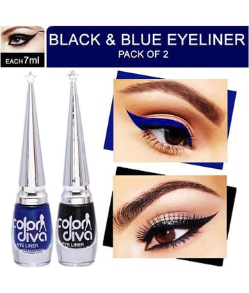 Color Diva Eye Liner, Water Resistant, Long-Lasting, 6ml (Black & Blue) Matte Finish