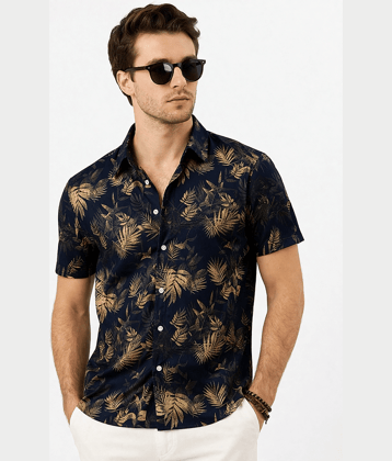 BEAUE Poly Cotton Regular Fit Printed Half Sleeves Men's Casual Shirt - Blue ( Pack of 1 )