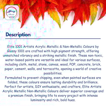 1001 Elite Artists Acrylic Colors Sets Combo | Metallic-12 Shades of 50ml Each + non-Metallic-12 Shades of 50ml Each | MultiSurface | Art Craft & Paint Work | Multicolours 1001 Elite Artists Acrylic Colors Sets Combo | Metallic-12 Shades of 50ml Each + non-Metallic-12 Shades of 50ml Each | MultiSurface | Art Craft & Paint Work | Multicolours