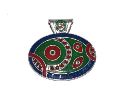 Silver Plated Enamelled Metal Pendant ,(46X48 MM) , BWEP-029-One Pcs / 46X48 MM / Silver