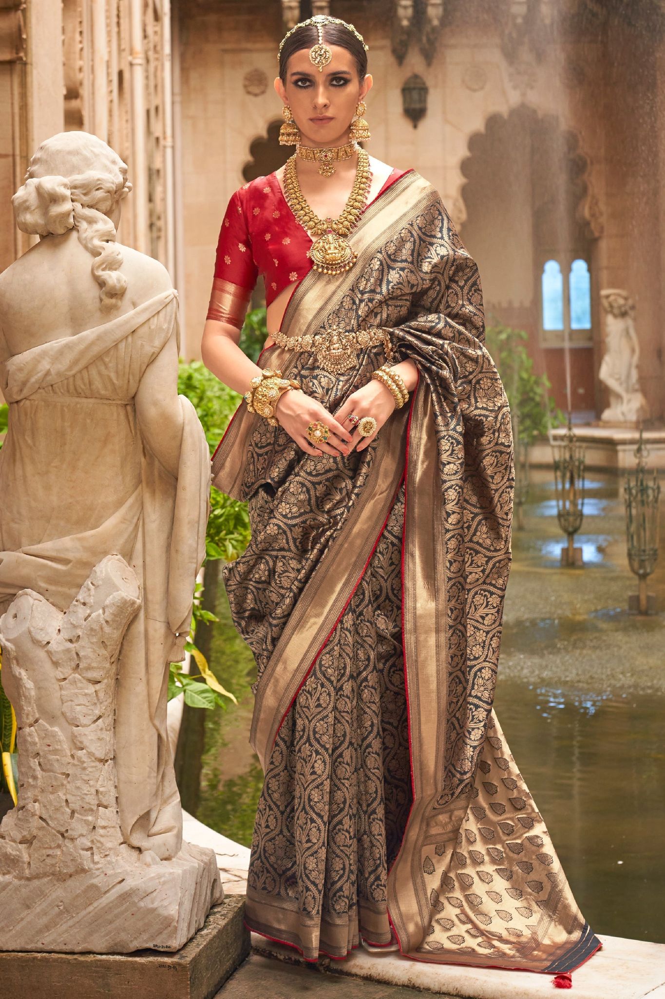 Black Printed Silk Saree