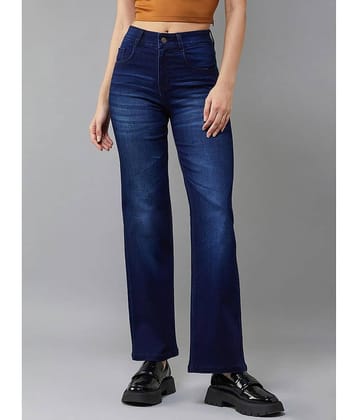 Dolce Crudo - Navy Blue Denim Wide Leg Women's Jeans ( Pack of 1 )