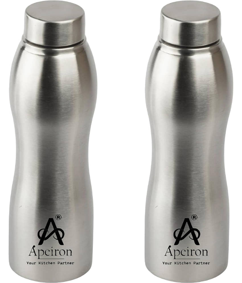 APEIRON Vactra pack of 2 Silver Stainless Steel Fridge Water Bottle 1000 mL ( Set of 2 )