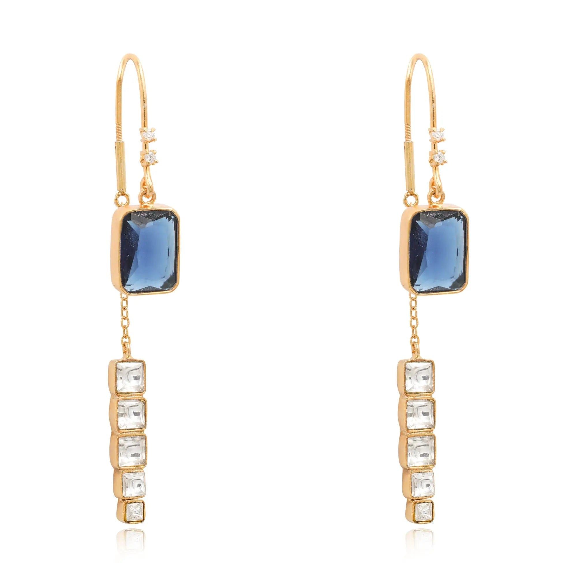 Silver Sparkling blue sui dhaga earring-Gold