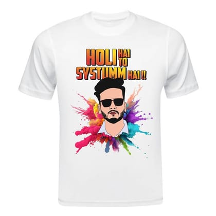 TERA MERA GIFT, Holi Printed T-Shirt, Happy Holi Festival T-Shirt, White Polyester, Reguler Fit, Round Neck, Short Sleeve, Unisex H130