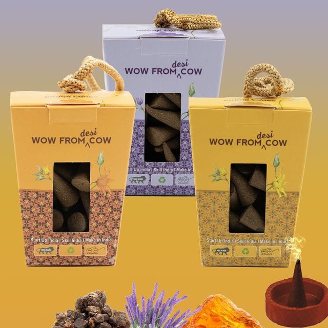 Nandi Panchgavya 100 Percent Cow Dung Guggal, Amber, Lavender Dhoop Cones (150 Pcs)