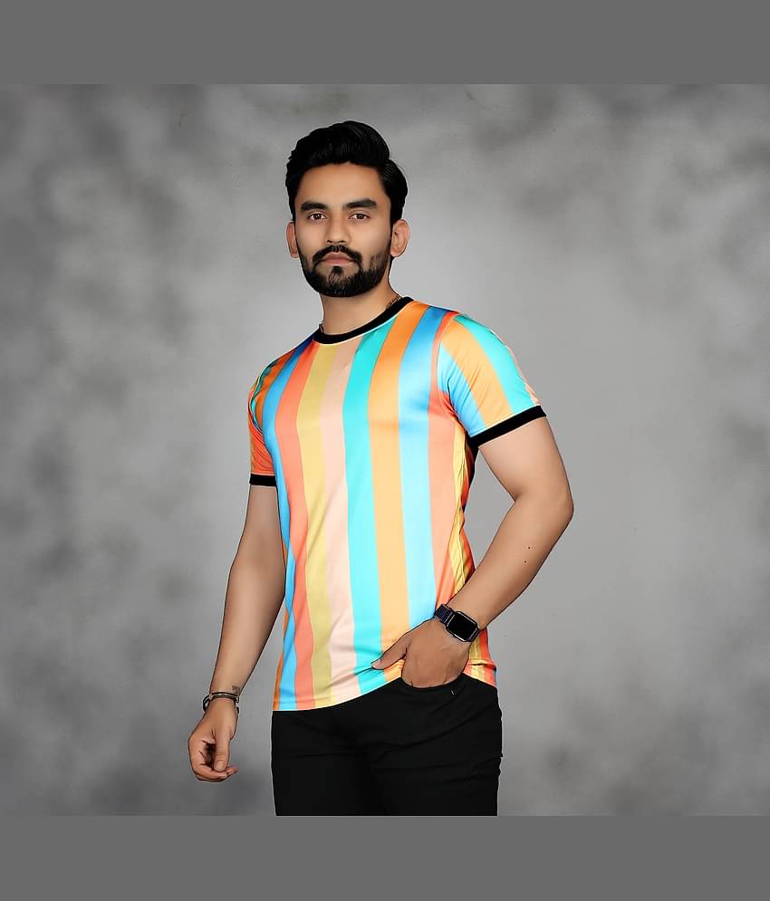 FABRIPPLE Polyester Regular Fit Self Design Half Sleeves Men's Round T-Shirt - Multicolor ( Pack of 2 )