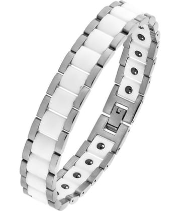 The Jewelbox White Ceramic Silver Plated 316L Surgical Stainless Steel Bracelet For Boys Men