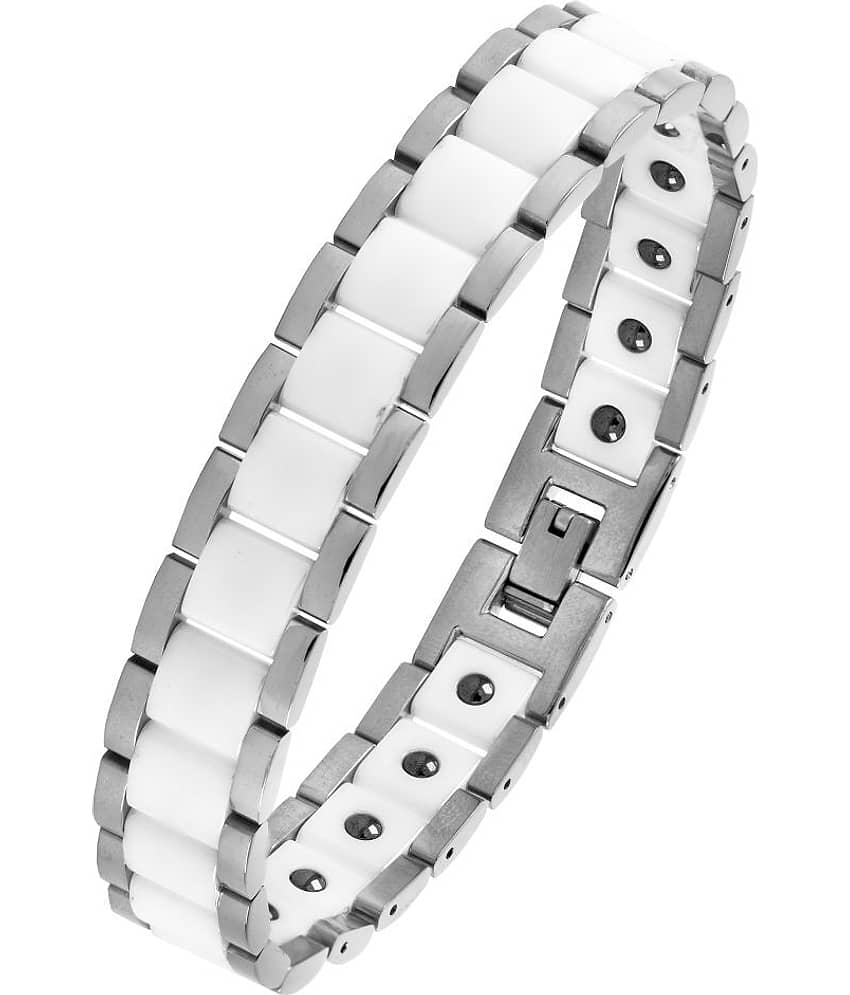 The Jewelbox White Ceramic Silver Plated 316L Surgical Stainless Steel Bracelet For Boys Men