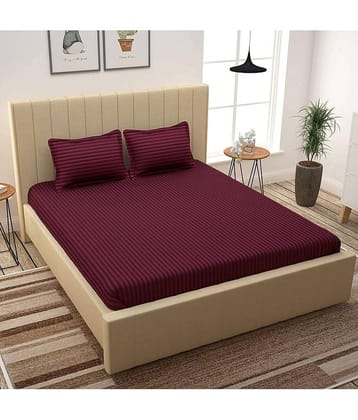 MAHALUXMI COLLECTION Microfibre Vertical Striped 1 Bedsheet with 2 Pillow Covers - Wine