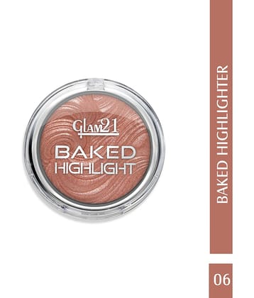 Glam21 Baked Highlighter Silky Pigments Mettalic & Shimmer Finish Look Creamy Texture 8gm Shade-06