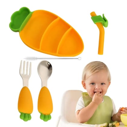 Carrot Theme Silicone Dinner Plate Set for Kids-Yellow