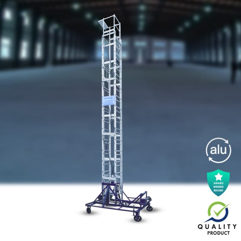 Aluminium Extendable Tower Wheel Ladder (Model: K-7015, Height: 18ft + 18ft, 5ft x 7ft(FS), 7ft(T), Heavy)