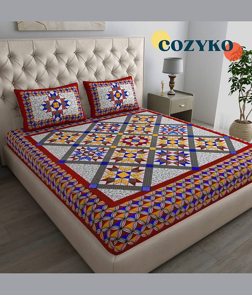 COZYKO Cotton 1 Double Bedsheet with 2 Pillow Covers ( Red )