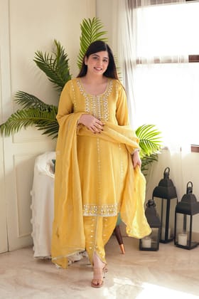 Prateem Yellow Gotta Embellished Short Anarkali-M-L