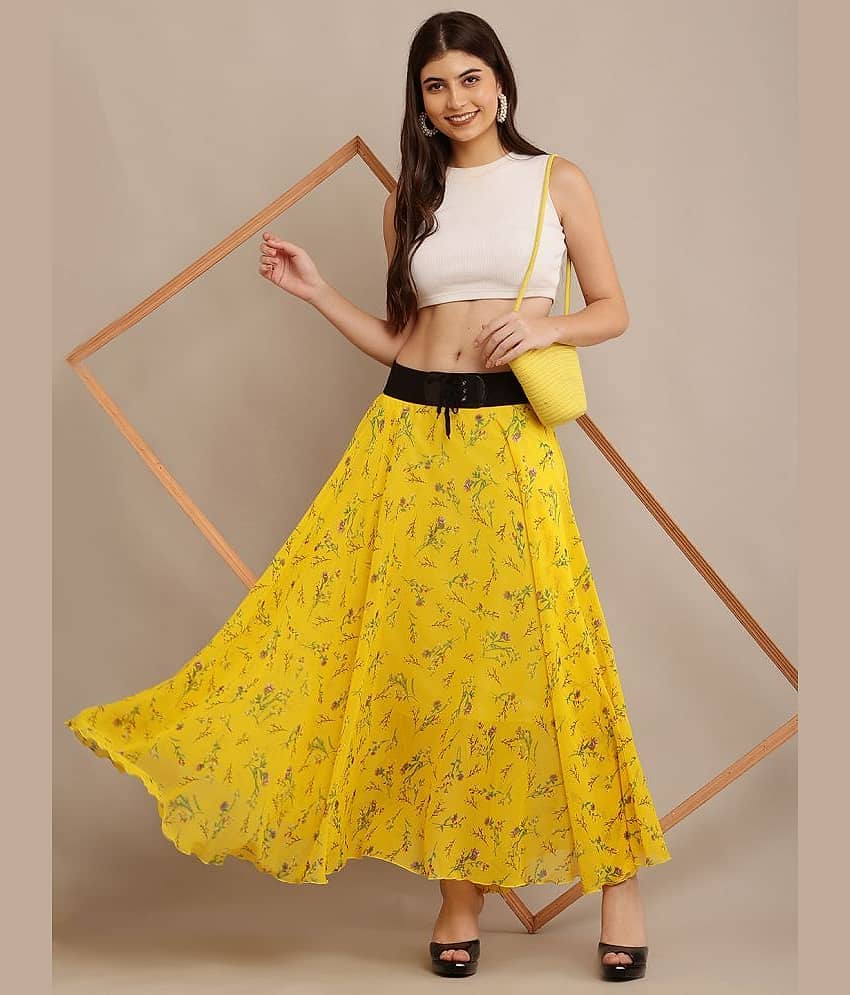 Raabta Fashion Yellow Georgette Women's Flared Skirt ( Pack of 1 )