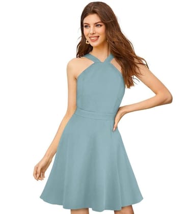 Women's Knitting Stretchable Solid Halter Neck Sleeveless Dresses (Pista, M)-PID56805