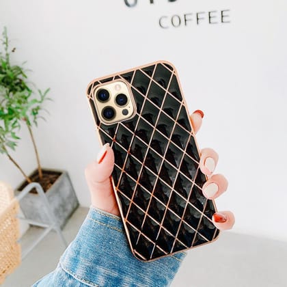 Glossy Black Grid Gold Electroplated Luxury Cover-iPhone 11 Pro Max