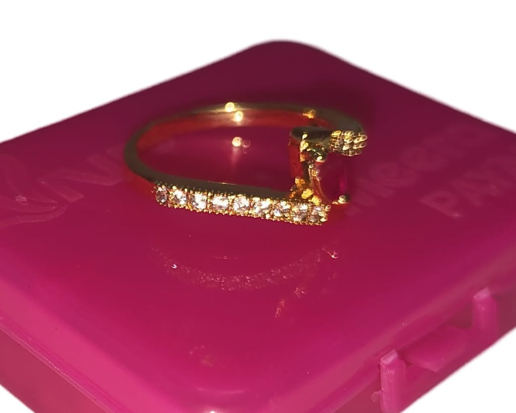 Gold Plated Adjustable Cubic Zirconia Ring for Women