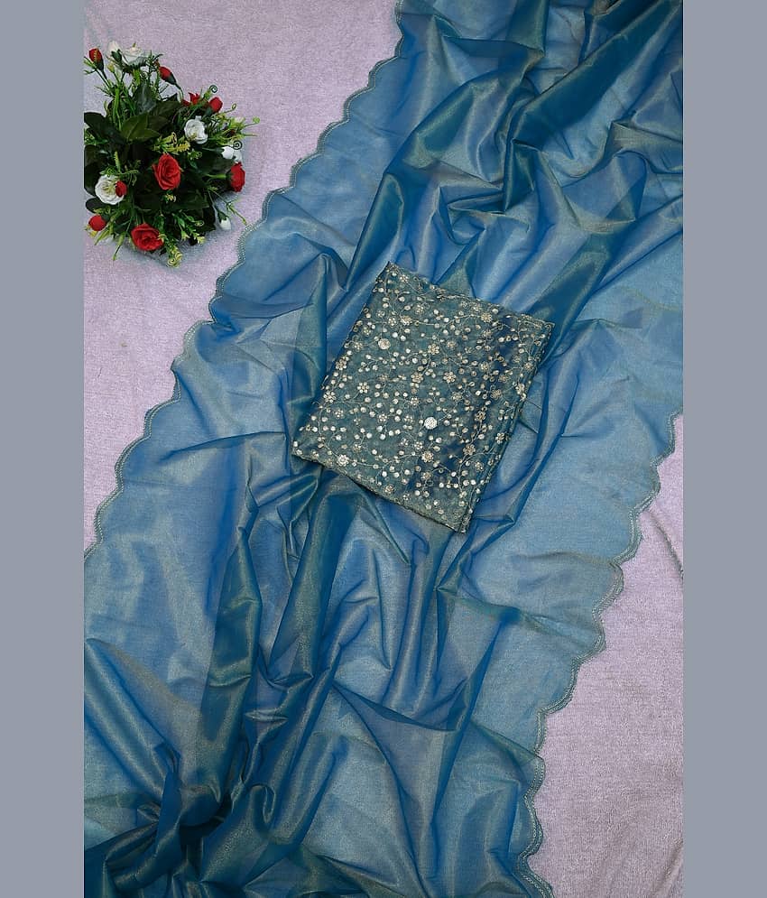 A TO Z CART Organza Solid Saree With Unstitched Blouse Piece ( Wine )