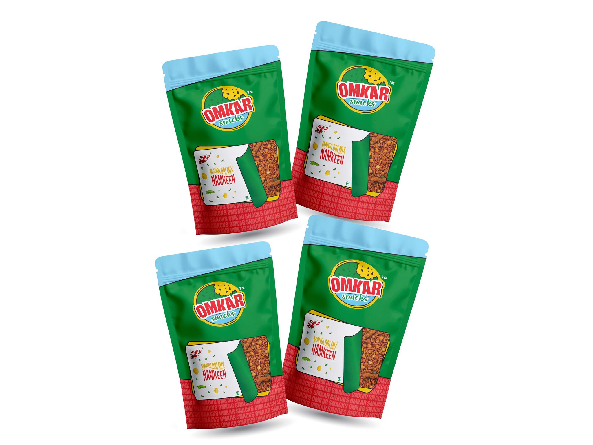 Omkar Snacks | Manglori Mix Namkeen - 150 gms - Pack of 4 I Healthy Traditional snacks with 50% less oil | No Added Preservative | Spicy - Crunchy - Chatpata - Savoury - Namkeen | 