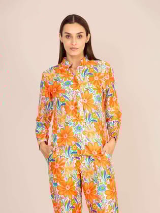 Women'S Premium Roman Satin Floral Coord Set-M