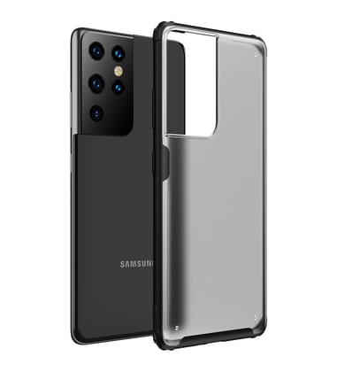 Rugged Frosted Semi Transparent PC Shock Proof Slim Back Cover for Samsung Galaxy S21 Ultra, 6.8 inch, Black