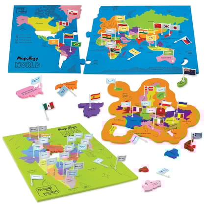 Imagimake: Mapology India and World Maps with Capitals - Learn Capitals and Country Flags - Educational Toy for Kids Above 5 Years, Multicolor