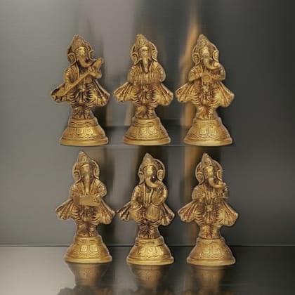 Brass Showpiece Musical Ganesh 6 Pcs Set God Idol Statue (BSMAS1368 D)