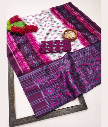 Kanooda Prints Art Silk Printed Saree With Unstitched Blouse Piece ( Purple )