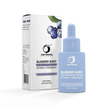 Just Peachy Blueberry Burst Skin Renewing Serum | Night Face Serum With Blueberry, Retinol, Vit E and Ceramides | Reduce Fine Lines & Wrinkles | Age Defying | All Skin Type Face Serum 30 Ml