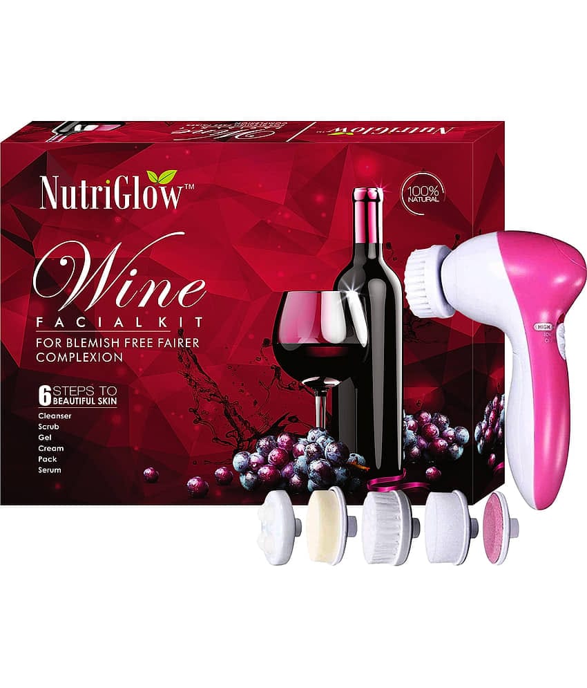 NutriGlow Wine Facial Cleanup Kit for Women for Glowing Skin 6-Pieces Skin Care Set 250gm+10ml with Free Face Massager