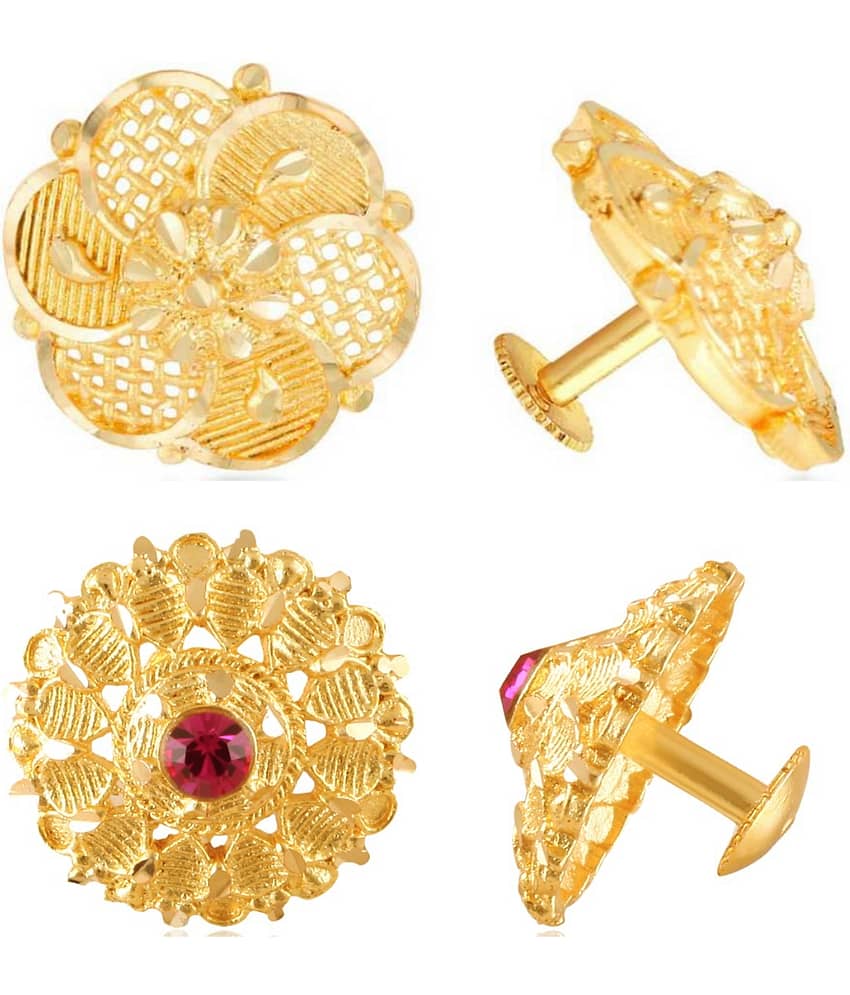 Vighnaharta - Golden Stud Earrings ( Pack of 2 )