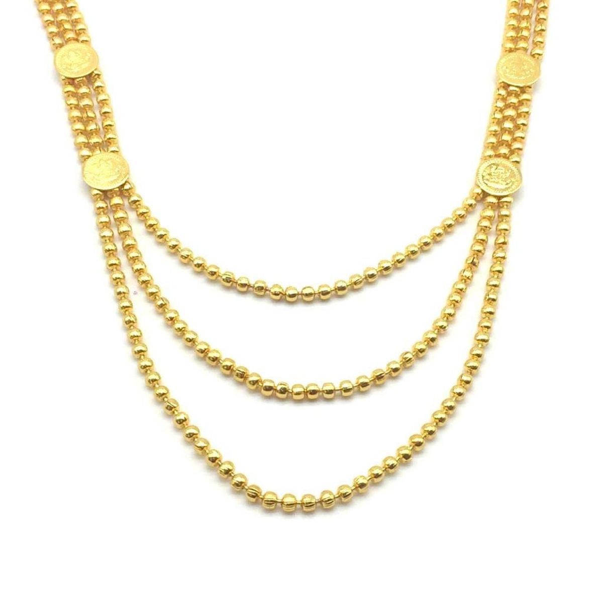 Lakshmi Coin Temple 22K Gold Brass Ball Chain Necklace Chain For Women