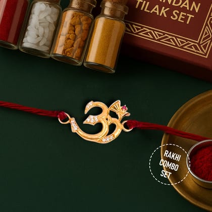 Pure 92.5 Silver OM Rakhi with Chandan Tilak Set