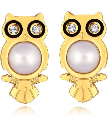 Spargz Gold Plated Pearl Alloy Lovely Owl Stud Earring For Women ALER 5004