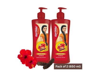 Karthika Hair Fall Shield Shampoo, 650 ml , With The Goodness Of Shikakai & Hibiscus, For Men & Women - Pack of 2