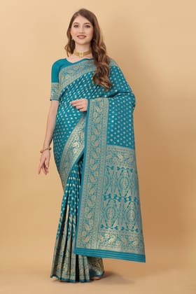 Yavira silk Women's Blue Handwoven Silk Blend Saree