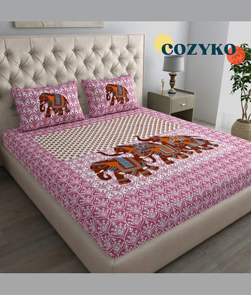 COZYKO Cotton 1 Double Bedsheet with 2 Pillow Covers ( Pink )