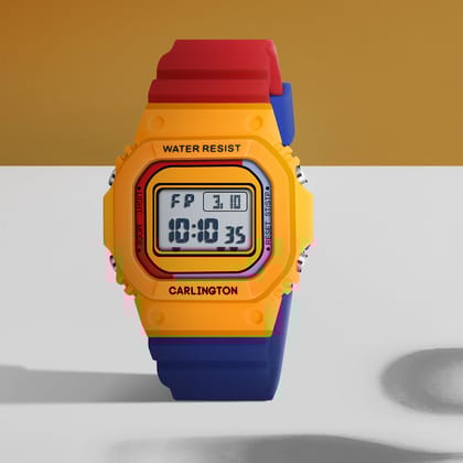 Carlington Kids Digital Watch for Boys and Girls Age 2 to 12 Years White Green Black Yellow Colour Band with Alarm and Date Display - CT_718