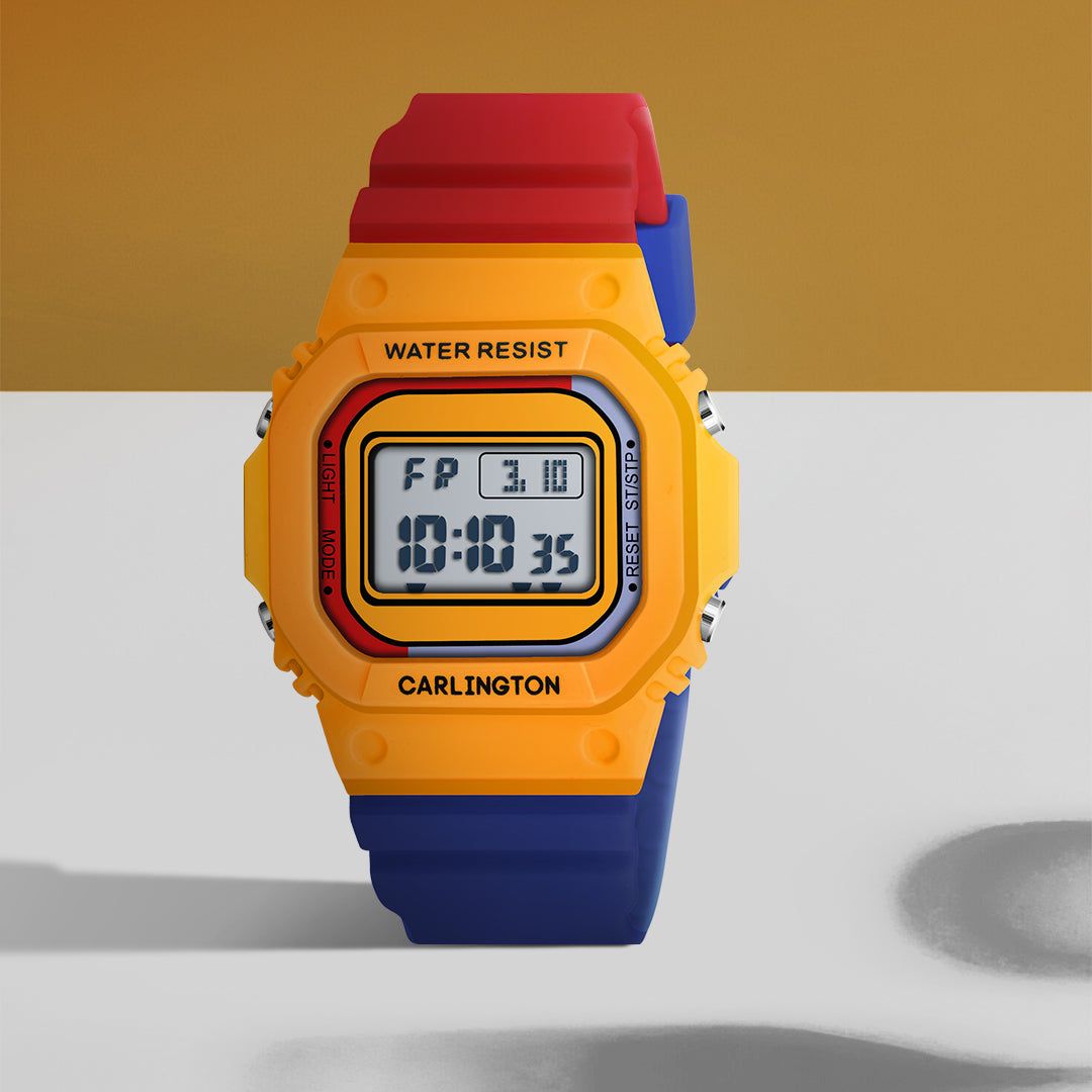 Carlington Kids Digital Watch for Boys and Girls Age 2 to 12 Years White Green Black Yellow Colour Band with Alarm and Date Display - CT_718