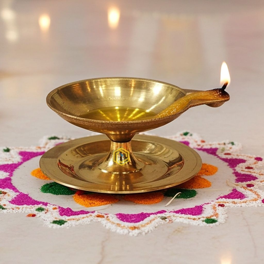Brass Pandeep Plate Deepak, Oil Lamp No. 3  - Elegant Brass Lamp for Home D�cor, Height : 1.1 Inch (ZMAS146 D)