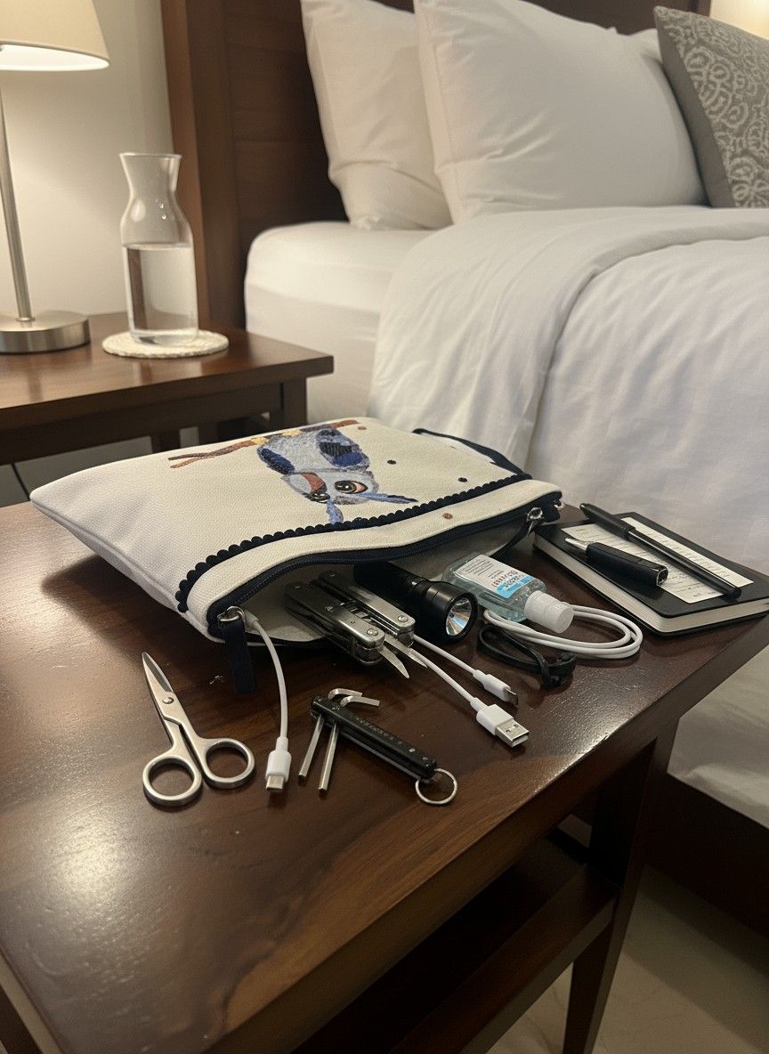 Ivvory Artisan Owl Utility Pouch (25cm x 18cm) | Hand Embroidered Canvas Organizer | Bird Lover Storage Bag