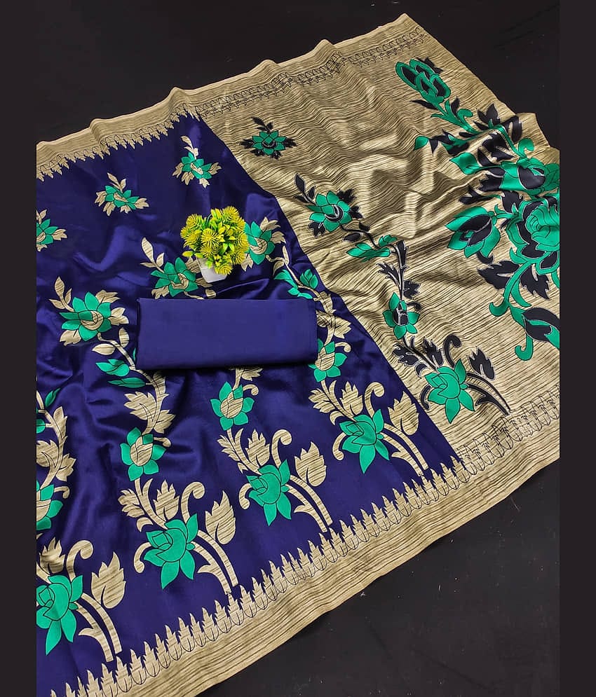 Kanooda Prints Art Silk Printed Saree With Unstitched Blouse Piece ( Maroon )