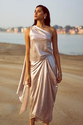 SHIMMER WRAPPED SKIRT-XXS / Rose Gold